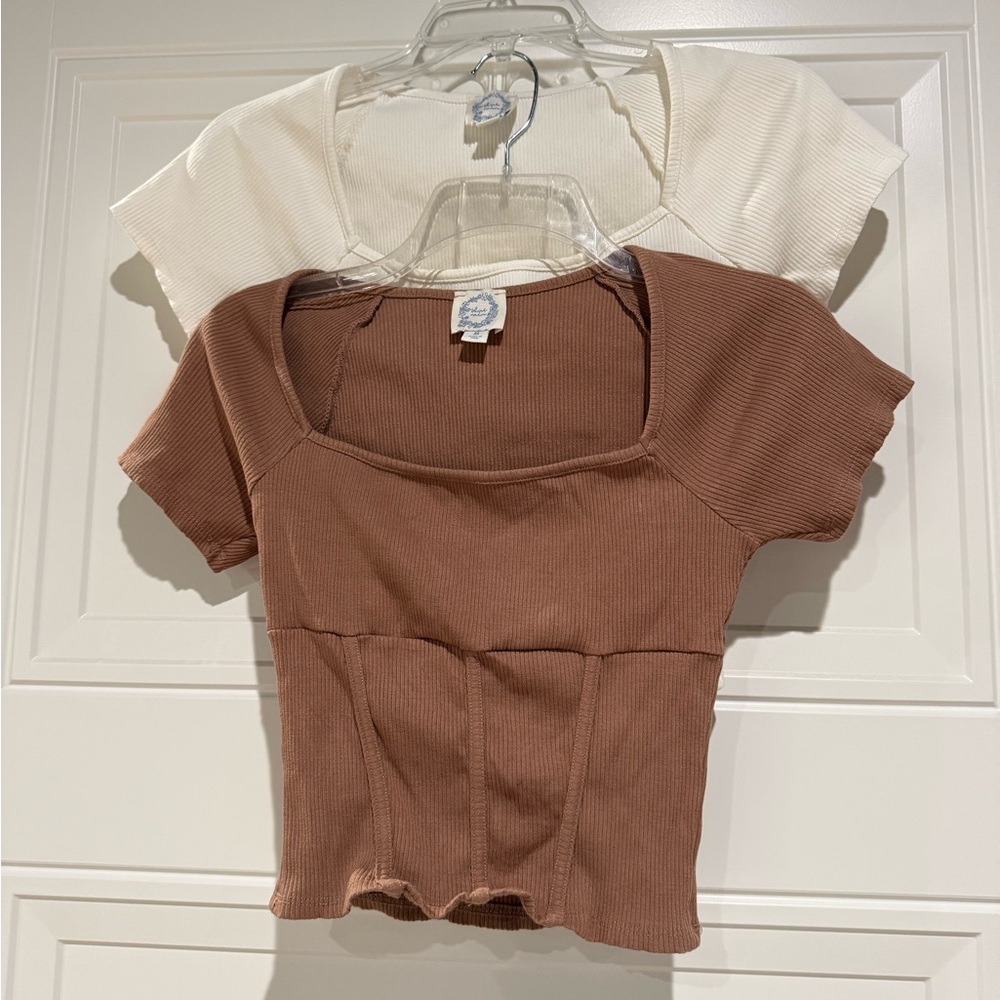 Francesca’s X Blue Rain Corset Tops - White and Brown (M)